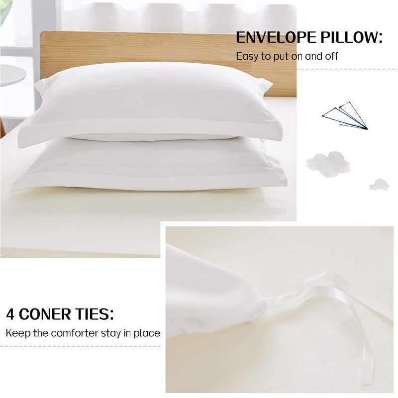Dreaming Wapiti Duvet Cover Queen,Washed Microfiber Queen Size Duvet Cover Set,Solid Color - Soft and Breathable with Zipper Closure & Corner Ties (White, Queen) - Image 5